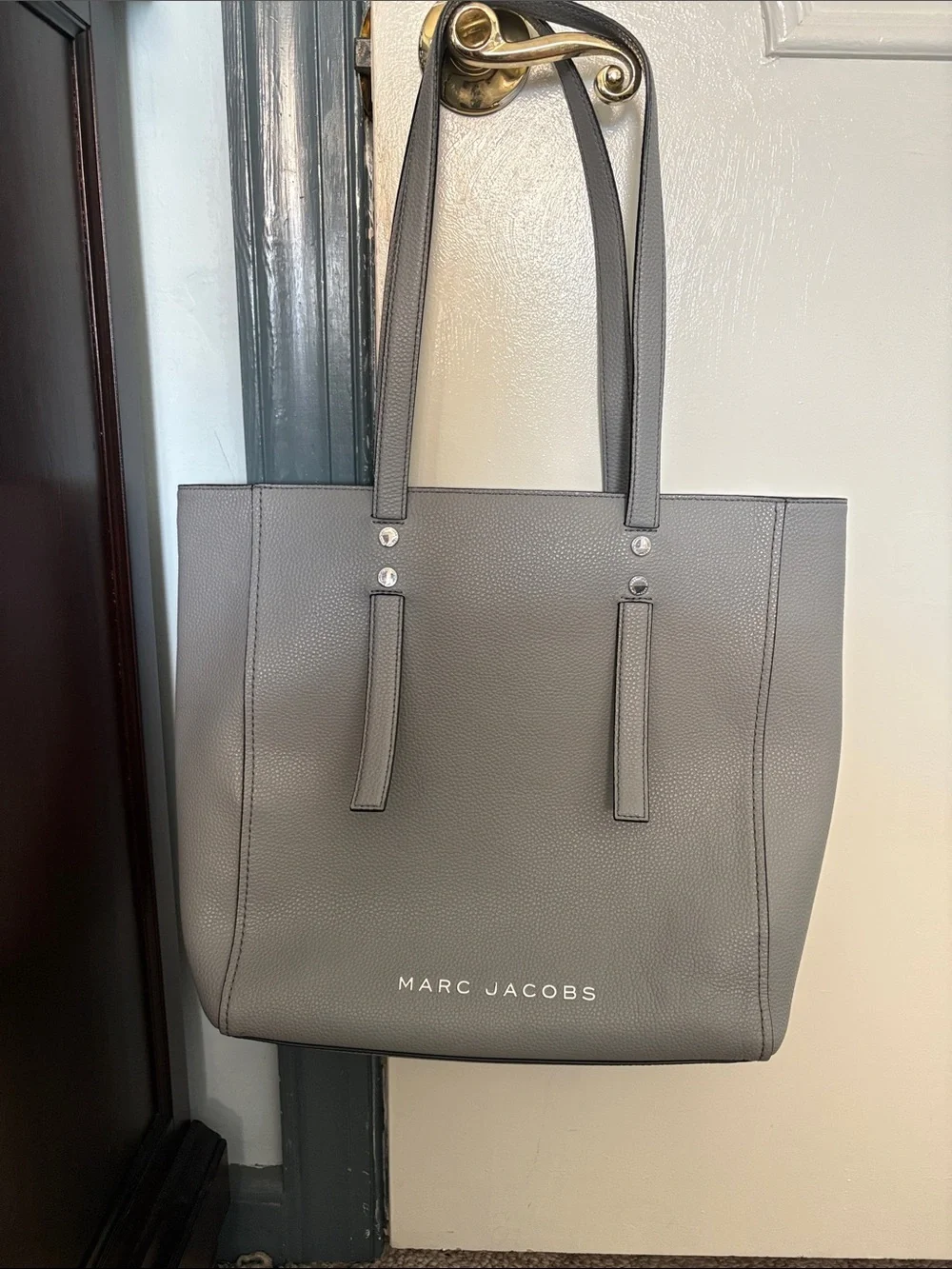 Marc Jacobs Gray Pebbled Leather Tote with Logo